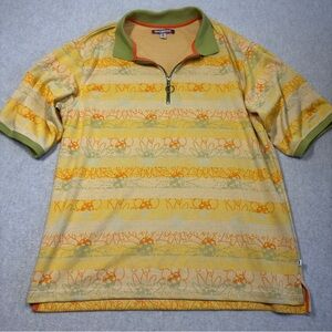 Urban Outfitters Orange and Green Floral Polo Shirt with Quarter-Zip